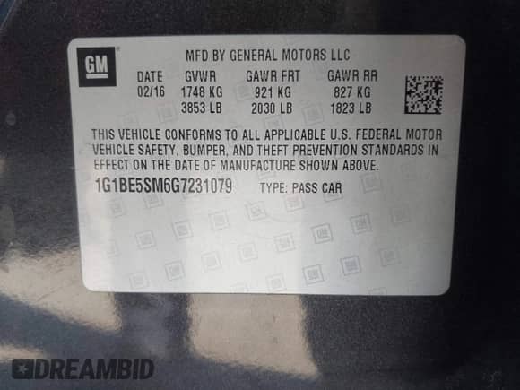 2016 Chevrolet Cruze LT with VIN 1G1BE5SM6G7231079, listed as a IAAI auction lot 43293434 with 80,316 mi miles and . Bid and sale history available at DreamBid. Image 9.