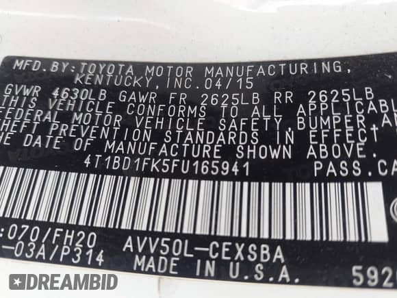 2015 Toyota Camry LE с VIN 4T1BD1FK5FU165941, выставлен на аукционе IAAI как лот 42909707 с пробегом 188 022 миль миль и . История ставок и продаж доступна на DreamBid. Изображение 9.