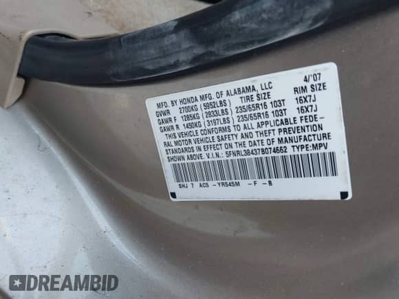 2007 Honda Odyssey EX z VIN 5FNRL38437B074662, wystawiony jako IAAI lot #40716076 z przebiegiem 228 344 mil mil oraz . Historia ofert i sprzedaży dostępna na DreamBid. Obrazek 9.