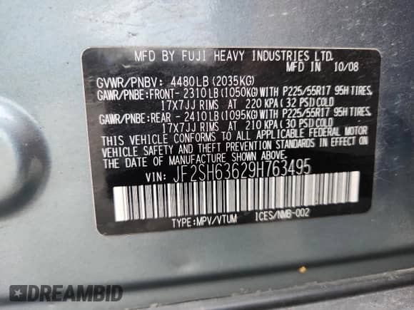 2009 Subaru Forester X with VIN JF2SH63629H763495, listed as a Copart auction lot 70600975 with 156,140 mi miles and Salvage title. Bid and sale history available at DreamBid. Image 12.