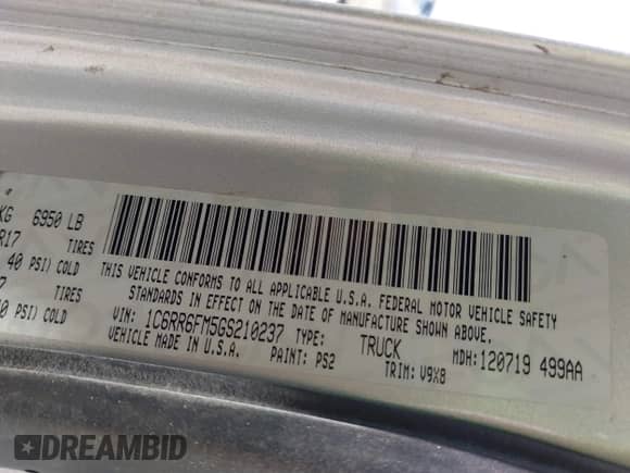 2016 Ram 1500 Tradesman с VIN 1C6RR6FM5GS210237, выставлен на аукционе IAAI как лот 43016763 с пробегом 165 421 миль миль и . История ставок и продаж доступна на DreamBid. Изображение 9.