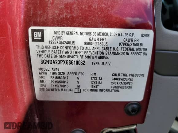 2006 Chevrolet HHR LT with VIN 3GNDA23PX6S610032, listed as a Copart auction lot 72072544 with 97,657 mi miles and Salvage title. Bid and sale history available at DreamBid. Image 13.