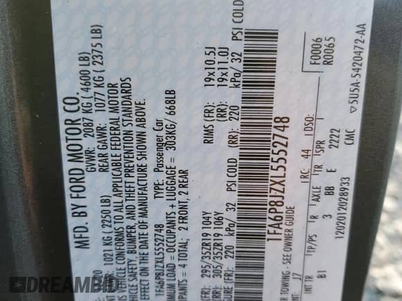 2020 Ford Mustang Shelby GT350 with VIN 1FA6P8JZXL5552748, listed as a Copart auction lot 50962055 with 44,726 mi miles and Salvage title. Bid and sale history available at DreamBid. Image 15.