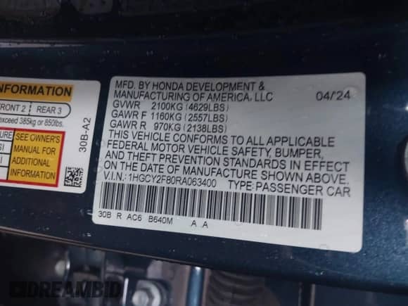 2024 Honda Accord Touring с VIN 1HGCY2F80RA063400, выставлен на аукционе IAAI как лот 42430340 с пробегом 9 229 миль миль и . История ставок и продаж доступна на DreamBid. Изображение 9.