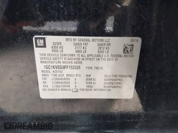 2015 Chevrolet Silverado 2500HD LT with VIN 1GC1KVEG9FF152026, listed as a IAAI auction lot 43427334 with 214,348 mi miles and . Bid and sale history available at DreamBid. Image 9.