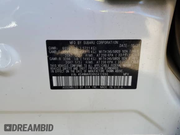 2022 Subaru Ascent Touring with VIN 4S4WMARD8N3412890, listed as a Copart auction lot 67102205 with 49,753 mi miles and Salvage title. Bid and sale history available at DreamBid. Image 14.