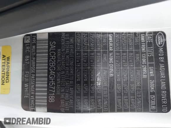 2016 Land Rover Discovery Sport HSE z VIN SALCR2BG4GH577188, wystawiony jako IAAI lot #42211941 z przebiegiem 130 119 mil mil oraz . Historia ofert i sprzedaży dostępna na DreamBid. Obrazek 9.