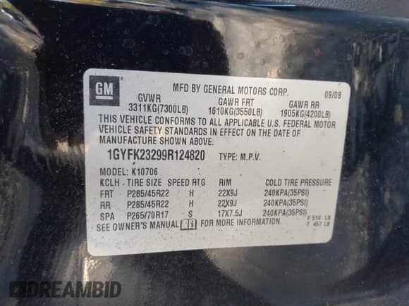 2009 Cadillac Escalade z VIN 1GYFK23299R124820, wystawiony jako IAAI lot #43530671 z przebiegiem 194 096 mil mil oraz . Historia ofert i sprzedaży dostępna na DreamBid. Obrazek 9.