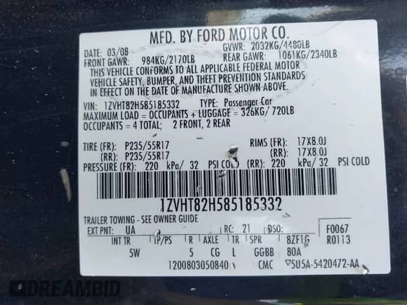 2008 Ford Mustang GT Deluxe с VIN 1ZVHT82H585185332, выставлен на аукционе IAAI как лот 43395236 с пробегом 158 639 миль миль и . История ставок и продаж доступна на DreamBid. Изображение 9.