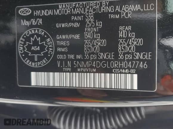 2024 Hyundai Santa Fe Limited with VIN 5NMP4DGL0RH047746, listed as a Copart auction lot 44494065 with 6,725 mi miles and Salvage title. Bid and sale history available at DreamBid. Image 14.