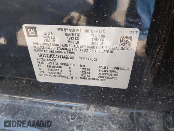 2015 GMC Sierra 1500 SLE z VIN 1GTV2UEC4FZ440706, wystawiony jako IAAI lot #42915375 z przebiegiem 116 336 mil mil oraz . Historia ofert i sprzedaży dostępna na DreamBid. Obrazek 9.