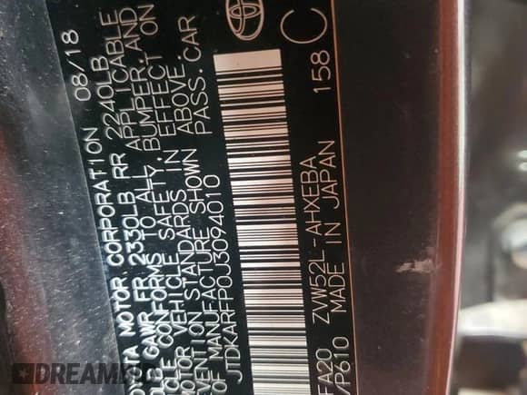 2018 Toyota Prius Plus with VIN JTDKARFP0J3094010, listed as a Copart auction lot 82364905 with 134,611 mi miles and Salvage title. Bid and sale history available at DreamBid. Image 12.