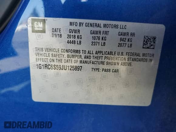 2018 Chevrolet Volt LT with VIN 1G1RC6S59JU125897, listed as a Copart auction lot 81766345 with 142,001 mi miles and Salvage title. Bid and sale history available at DreamBid. Image 12.