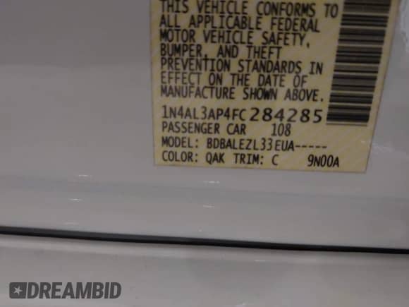 2015 Nissan Altima SL with VIN 1N4AL3AP4FC284285, listed as a IAAI auction lot 43218937 with 202,954 mi miles and . Bid and sale history available at DreamBid. Image 9.