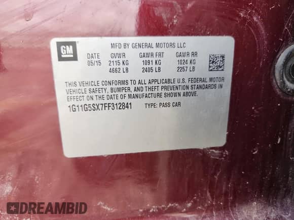 2015 Chevrolet Malibu LTZ с VIN 1G11G5SX7FF312841, выставлен на аукционе Copart как лот 68105535 с пробегом 190 583 миль миль и На запчасти • Non repairable. История ставок и продаж доступна на DreamBid. Изображение 12.