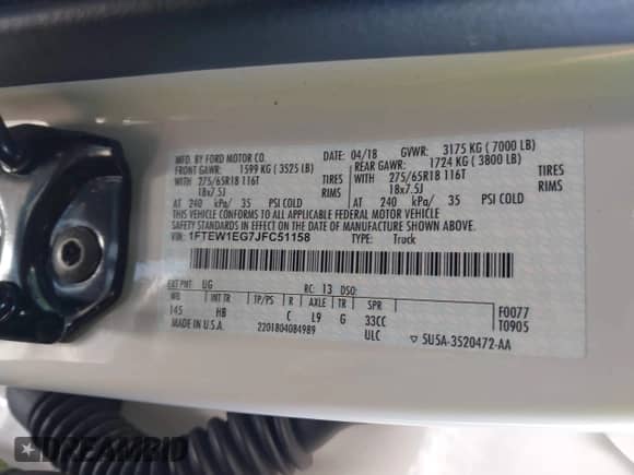 2018 Ford F-150 XL z VIN 1FTEW1EG7JFC51158, wystawiony jako IAAI lot #43347828 z przebiegiem 65 574 mil mil oraz . Historia ofert i sprzedaży dostępna na DreamBid. Obrazek 9.