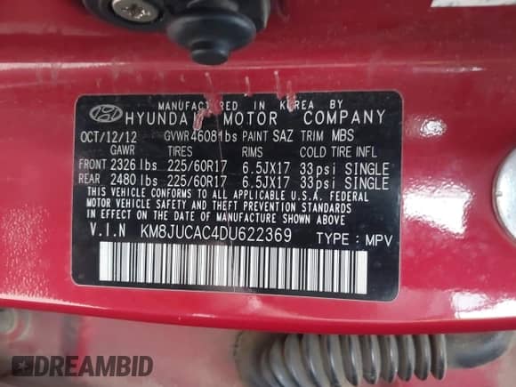2013 Hyundai Tucson Limited с VIN KM8JUCAC4DU622369, выставлен на аукционе IAAI как лот 42755740 с пробегом 94 877 миль миль и . История ставок и продаж доступна на DreamBid. Изображение 9.