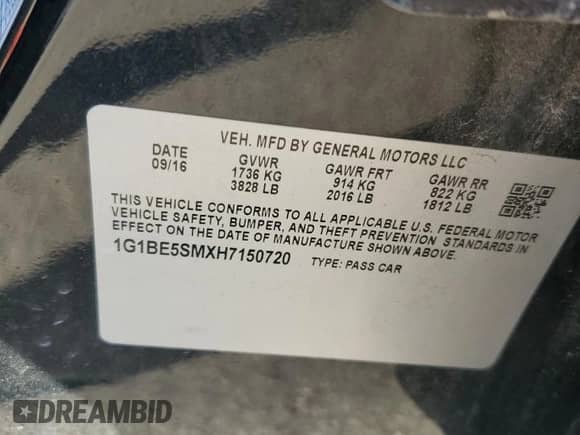 2017 Chevrolet Cruze LT z VIN 1G1BE5SMXH7150720, wystawiony jako Copart lot #86698185 z przebiegiem 81 805 mil mil oraz Szkoda całkowita • Salvage title. Historia ofert i sprzedaży dostępna na DreamBid. Obrazek 12.