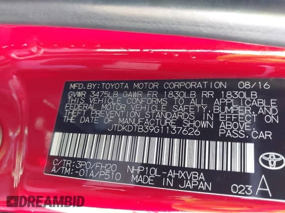 2016 Toyota Prius One z VIN JTDKDTB39G1137626, wystawiony jako IAAI lot #43484371 z przebiegiem 274 164 mil mil oraz . Historia ofert i sprzedaży dostępna na DreamBid. Obrazek 9.