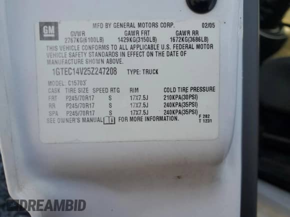 2005 GMC Sierra 1500 Work Truck with VIN 1GTEC14V25Z247208, listed as a Copart auction lot 86598204 with 72,426 mi miles and Non repairable. Bid and sale history available at DreamBid. Image 13.
