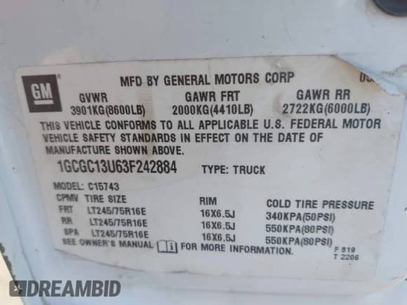 2003 Chevrolet Silverado 1500HD LS z VIN 1GCGC13U63F242884, wystawiony jako IAAI lot #42222977 z przebiegiem 240 701 mil mil oraz . Historia ofert i sprzedaży dostępna na DreamBid. Obrazek 9.