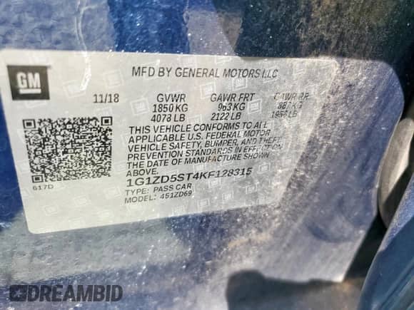 2019 Chevrolet Malibu LT с VIN 1G1ZD5ST4KF128315, выставлен на аукционе Copart как лот 80617365 с пробегом 142 685 миль миль и Списание • Salvage title. История ставок и продаж доступна на DreamBid. Изображение 12.