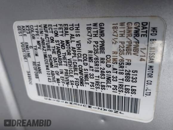 2014 Nissan Murano SV z VIN JN8AZ1MU2EW410143, wystawiony jako IAAI lot #42788077 z przebiegiem 199 118 mil mil oraz . Historia ofert i sprzedaży dostępna na DreamBid. Obrazek 9.