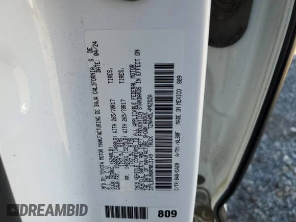 2024 Toyota Tacoma TRD Off Road with VIN 3TMLB5JN8RM013149, listed as a Copart auction lot 82496085 with 21,215 mi miles and Salvage title. Bid and sale history available at DreamBid. Image 13.