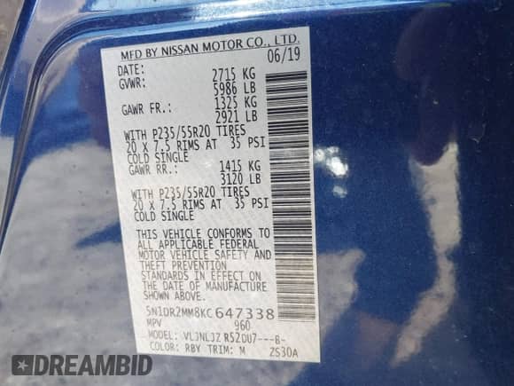 2019 Nissan Pathfinder SL с VIN 5N1DR2MM8KC647338, выставлен на аукционе IAAI как лот 42055820 с пробегом 75 064 миль миль и . История ставок и продаж доступна на DreamBid. Изображение 9.