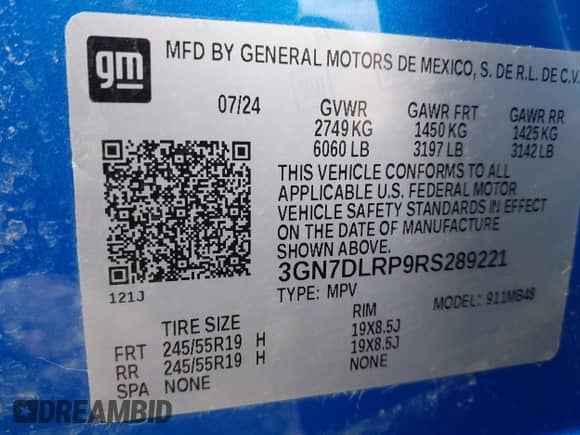 2024 Chevrolet Equinox EV LT с VIN 3GN7DLRP9RS289221, выставлен на аукционе IAAI как лот 41995446 с пробегом 4 109 миль миль и . История ставок и продаж доступна на DreamBid. Изображение 9.