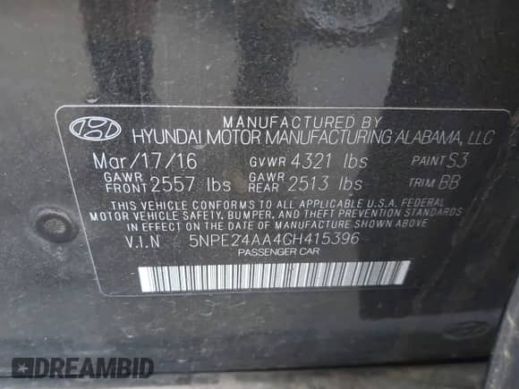 2016 Hyundai Sonata Eco with VIN 5NPE24AA4GH415396, listed as a IAAI auction lot 42808207 with 120,069 mi miles and . Bid and sale history available at DreamBid. Image 9.