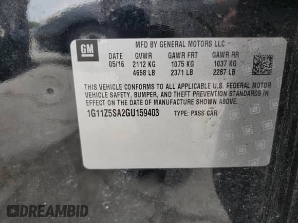 2016 Chevrolet Impala LS с VIN 1G11Z5SA2GU159403, выставлен на аукционе Copart как лот 58868135 с пробегом 155 017 миль миль и Списание • Salvage title. История ставок и продаж доступна на DreamBid. Изображение 12.