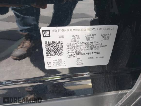 2022 Chevrolet Blazer Premier с VIN 3GNKBFR45NS177940, выставлен на аукционе IAAI как лот 42483925 с пробегом 42 865 миль миль и . История ставок и продаж доступна на DreamBid. Изображение 9.