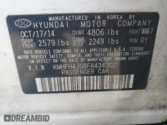 2015 Hyundai Azera Limited с VIN KMHFH4JG8FA434302, выставлен на аукционе Copart как лот 86802925 с пробегом 163 956 миль миль и Списание • Salvage title. История ставок и продаж доступна на DreamBid. Изображение 13.