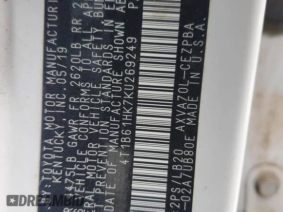 2019 Toyota Camry XSE с VIN 4T1B61HK7KU269249, выставлен на аукционе Copart как лот 58817735 с пробегом 181 435 миль миль и Списание • Salvage title. История ставок и продаж доступна на DreamBid. Изображение 13.