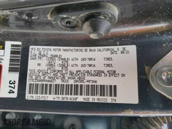 2021 Toyota Tacoma SR with VIN 3TMCZ5AN8MM446037, listed as a Copart auction lot 80966695 with Not provided miles and Salvage title. Bid and sale history available at DreamBid. Image 12.