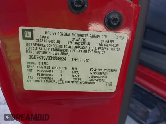 2003 Chevrolet Silverado 1500 с VIN 2GCEK19V031258824, выставлен на аукционе IAAI как лот 42381291 с пробегом 208 221 миль миль и . История ставок и продаж доступна на DreamBid. Изображение 9.