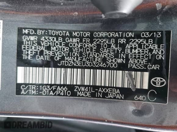 2013 Toyota Prius Two with VIN JTDZN3EU3D3246700, listed as a Copart auction lot 85513495 with 128,510 mi miles and Salvage title. Bid and sale history available at DreamBid. Image 13.