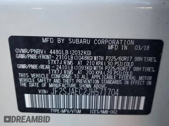 2018 Subaru Forester Premium z VIN JF2SJAEC2JH571704, wystawiony jako Copart lot #87062545 z przebiegiem 103 181 mil mil oraz Szkoda całkowita • Salvage title. Historia ofert i sprzedaży dostępna na DreamBid. Obrazek 12.