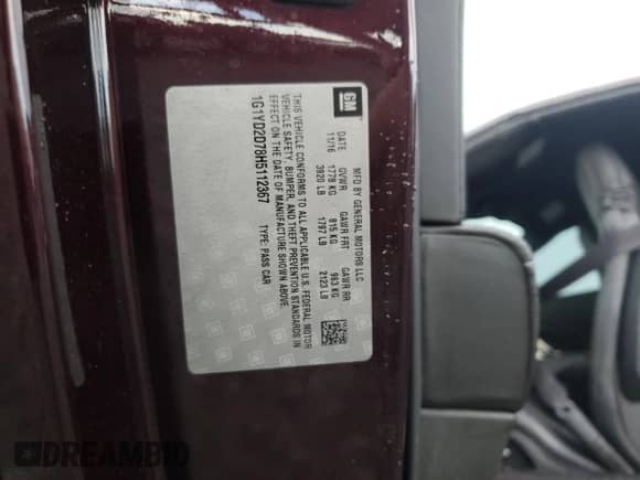 2017 Chevrolet Corvette 2LT с VIN 1G1YD2D78H5112367, выставлен на аукционе Copart как лот 73971084 с пробегом Не указан миль и Списание • Salvage title. История ставок и продаж доступна на DreamBid. Изображение 12.