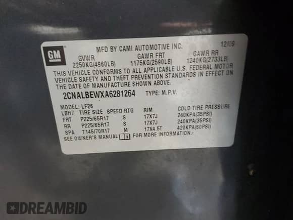 2010 Chevrolet Equinox LS with VIN 2CNALBEWXA6281264, listed as a Copart auction lot 87327754 with 141,703 mi miles and Clean title. Bid and sale history available at DreamBid. Image 13.