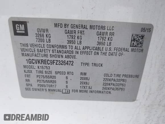 2015 Chevrolet Silverado 1500 LT with VIN 1GCVKREC9FZ326472, listed as a IAAI auction lot 43534025 with 288,869 mi miles and . Bid and sale history available at DreamBid. Image 9.