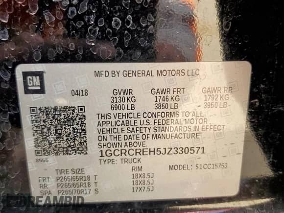 2018 Chevrolet Silverado 1500 LT with VIN 1GCRCREH5JZ330571, listed as a Copart auction lot 85101135 with 91,374 mi miles and Salvage title. Bid and sale history available at DreamBid. Image 12.