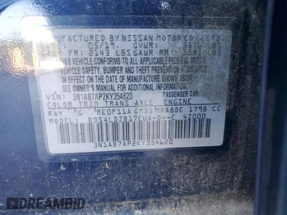 2019 Nissan Sentra SR with VIN 3N1AB7AP2KY354620, listed as a Copart auction lot 87061675 with 145,225 mi miles and Clean title. Bid and sale history available at DreamBid. Image 13.