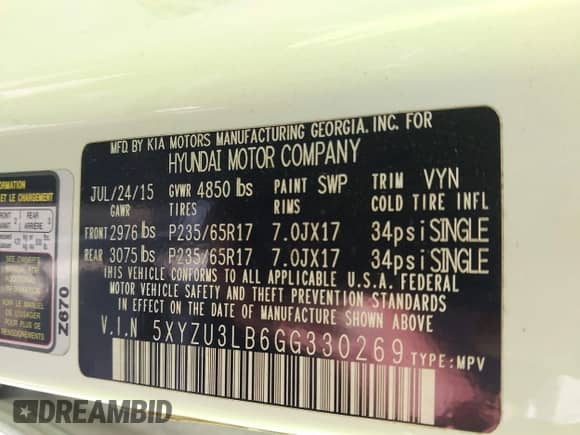 2016 Hyundai Santa Fe с VIN 5XYZU3LB6GG330269, выставлен на аукционе IAAI как лот 43009407 с пробегом 99 727 миль миль и . История ставок и продаж доступна на DreamBid. Изображение 9.
