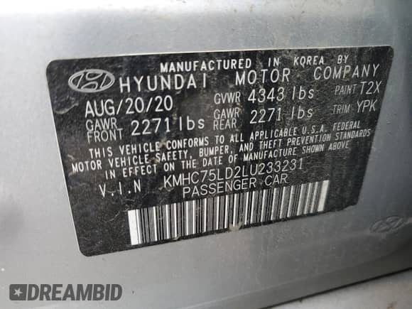 2020 Hyundai Ioniq SEL с VIN KMHC75LD2LU233231, выставлен на аукционе Copart как лот 43197425 с пробегом 57 417 миль миль и Чистый • Clean title. История ставок и продаж доступна на DreamBid. Изображение 12.