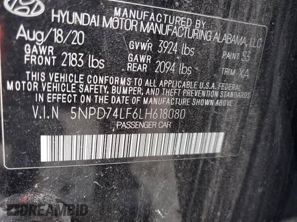 2020 Hyundai Elantra SE с VIN 5NPD74LF6LH618080, выставлен на аукционе Copart как лот 68879195 с пробегом 86 500 миль миль и Списание • Salvage title. История ставок и продаж доступна на DreamBid. Изображение 12.