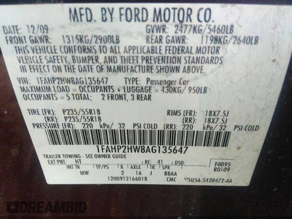 2010 Ford Taurus SEL with VIN 1FAHP2HW8AG135647, listed as a IAAI auction lot 40687874 with 101,000 mi miles and . Bid and sale history available at DreamBid. Image 9.