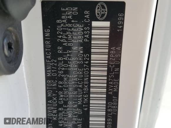 2022 Toyota Camry XSE with VIN 4T1K61BK8NU057425, listed as a Copart auction lot 62847395 with 73,198 mi miles and Salvage title. Bid and sale history available at DreamBid. Image 13.