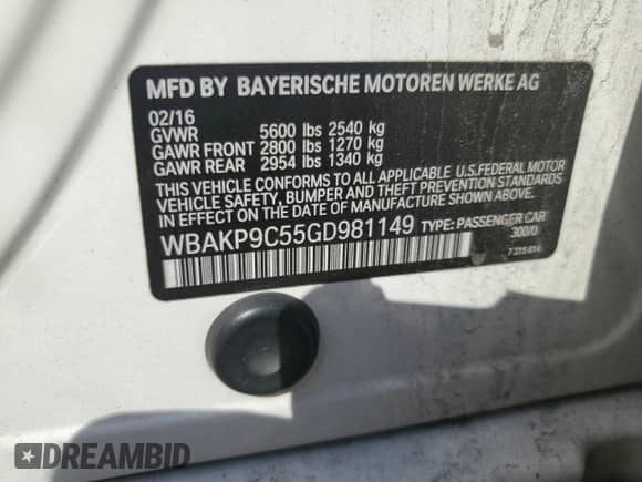 2016 BMW 5 Series 550i xDrive with VIN WBAKP9C55GD981149, listed as a Copart auction lot 65976265 with 121,838 mi miles and Salvage title. Bid and sale history available at DreamBid. Image 12.